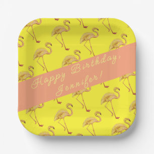 Happy Birthday Flamingos Personalisiert Pappteller