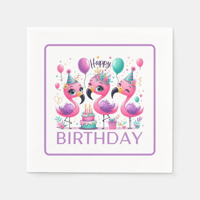 Happy Birthday Flamingos Serviette (Vorderseite)