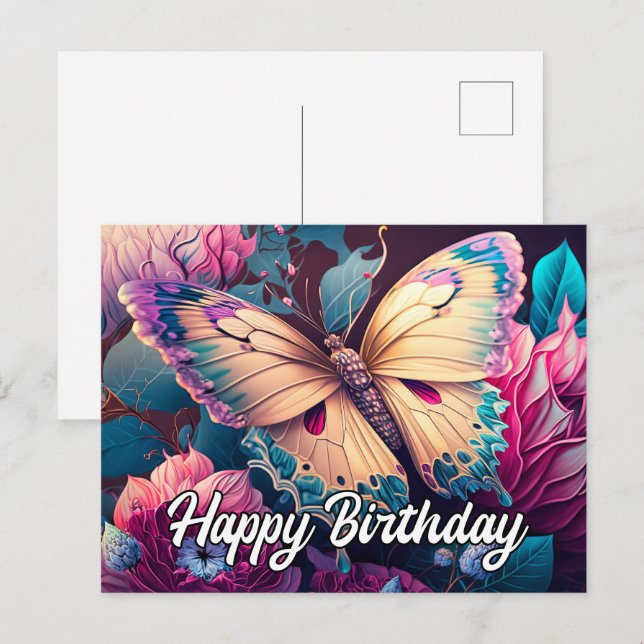 Happy Birthday Floating Butterfly Design Feiertagspostkarte (Vorne/Hinten)