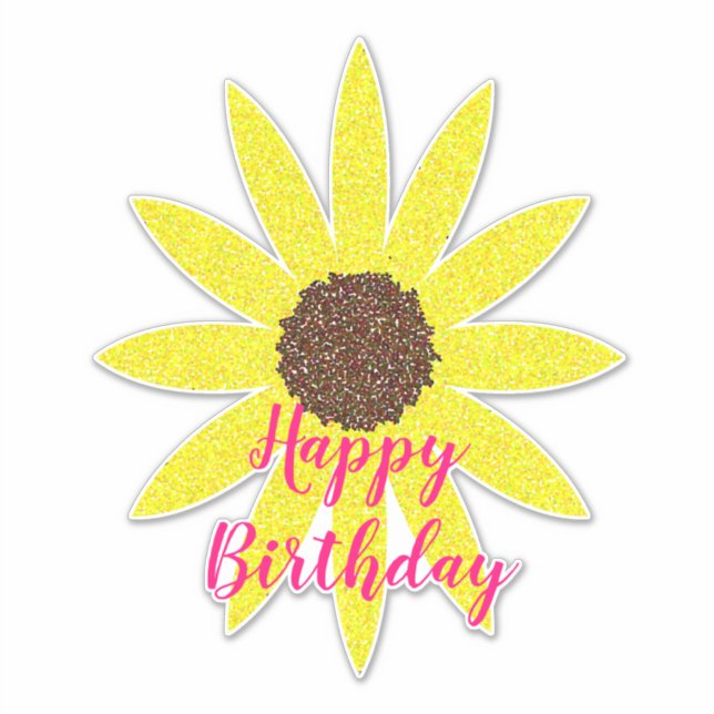 Happy Birthday Floral Blume Gelbe Sonnenblume Rosa Aufkleber (Vorderseite)