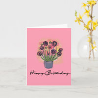 Happy Birthday Floral Bouquet Pink Blank Inside