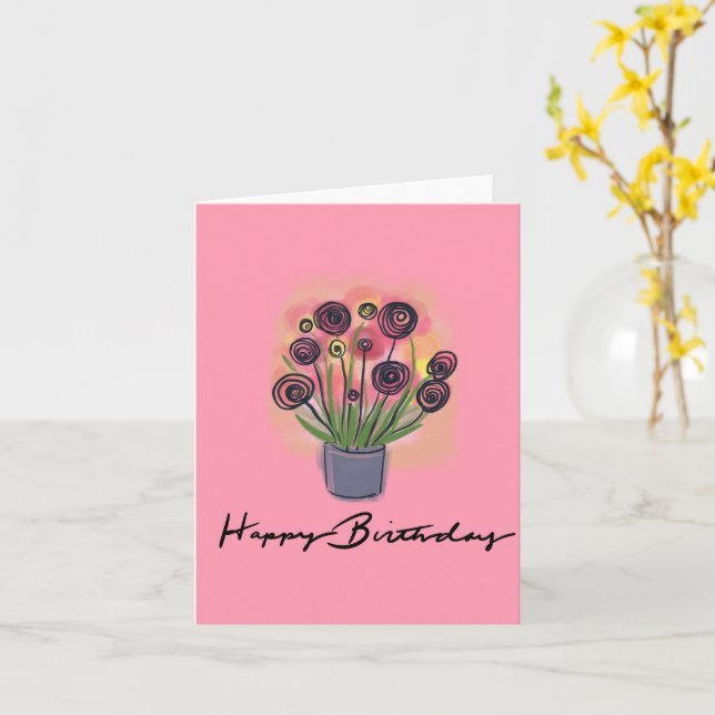 Happy Birthday Floral Bouquet Pink Blank Inside Karte (Gelbe Blume)