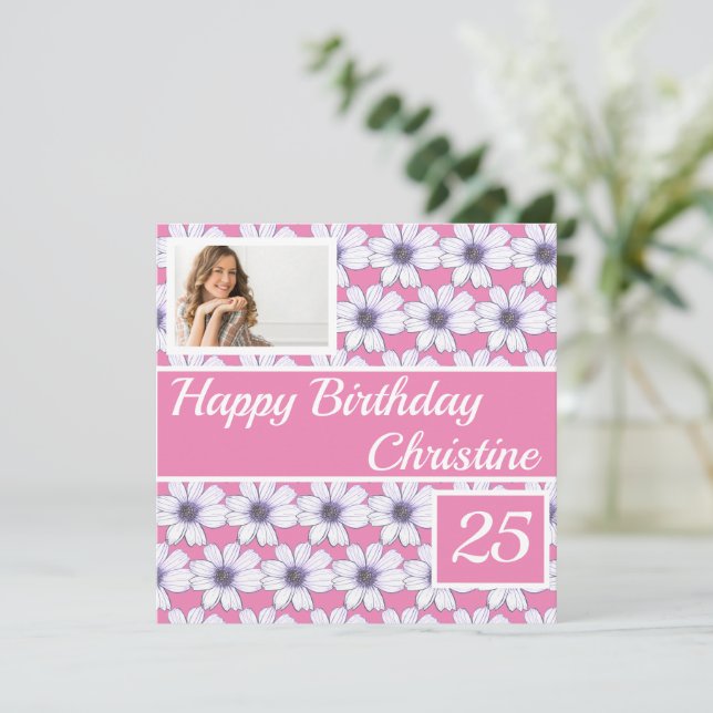 Happy Birthday Floral Design Custom Card (Stehend Vorderseite)