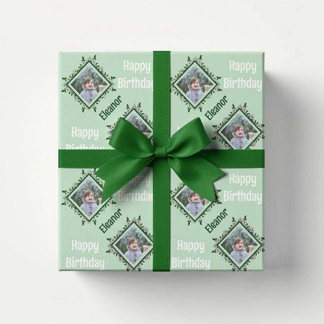 Happy Birthday Floral Foto Frame Geschenkpapier (Von Creator hochgeladen)