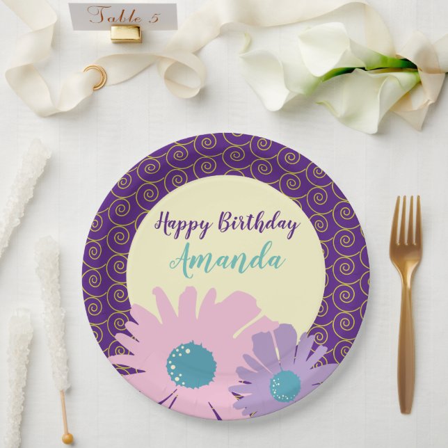 Happy Birthday Floral Garden Pappteller (Hochzeit)