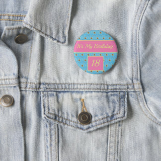Happy Birthday Floral gold / Pink / Blau Design Button