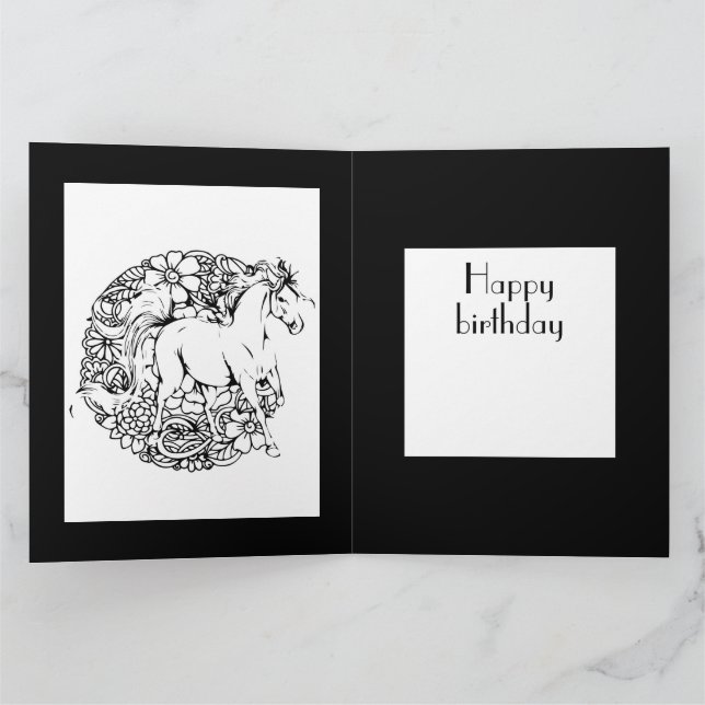 Happy Birthday Floral Horse Aduloring Card Karte (Innenseite)