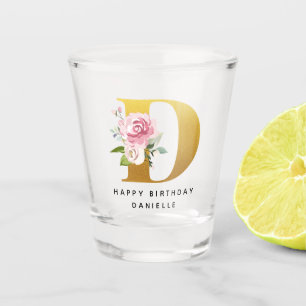 Happy Birthday Floral Monogram Personalisiert Name Schnapsglas