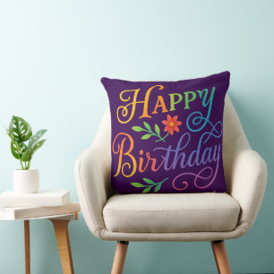 Happy Birthday Floral Rainbow Wurfkissen 50cm x 50 Kissen