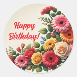 Happy Birthday Floral Runder Aufkleber