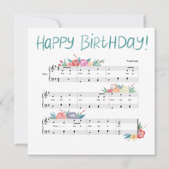 Happy Birthday Floral Sheet Music Card Mitteilungskarte
