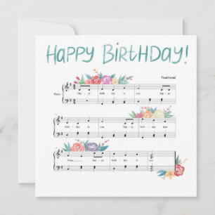 Happy Birthday Floral Sheet Music Card Mitteilungskarte