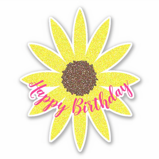 Happy Birthday Floral Sonnenblume Kurven Text einz Aufkleber (Vorderseite)