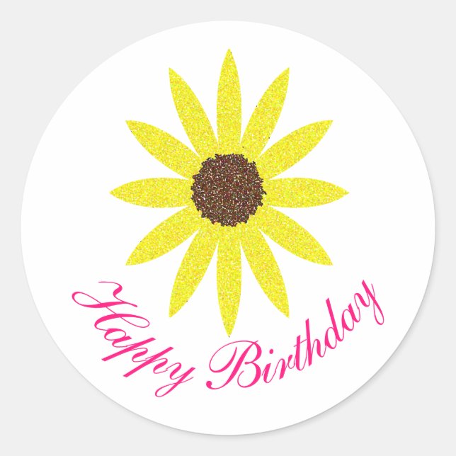 Happy Birthday Floral Sonnenblumen Blume Rosa Gelb Runder Aufkleber (Vorderseite)