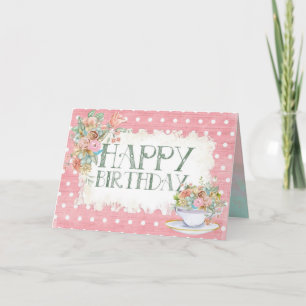 Happy Birthday Floral Tee Vintage Karte