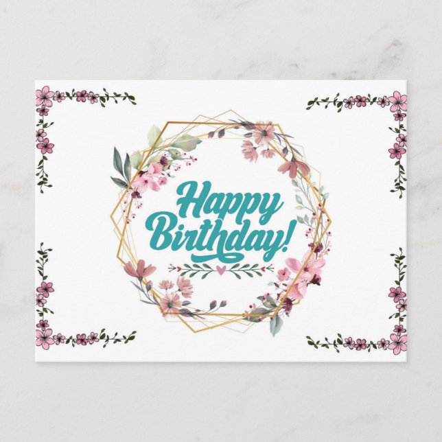 Happy birthday floral themed Postcard Postkarte (Vorderseite)