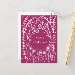 Happy Birthday Floral Whimsical Sketch Doodle Postkarte