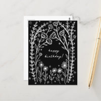 Happy Birthday Floral Whimsical Sketch Doodle