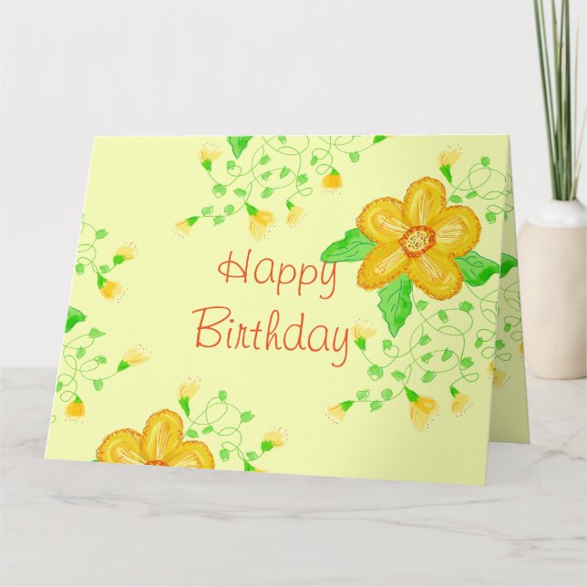 Happy Birthday Floral Yellow Karte (Vorderseite)