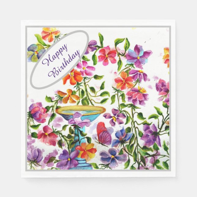 Happy Birthday FLOWER GARDEN PARTY Serviette (Vorderseite)