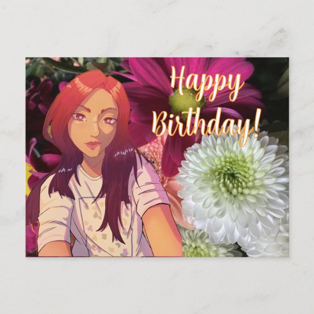 Happy birthday flowers. anime postkarte (Vorderseite)