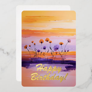 Happy Birthday Foil Card Farbige Blume Sonnenunter Folien Feiertagskarte