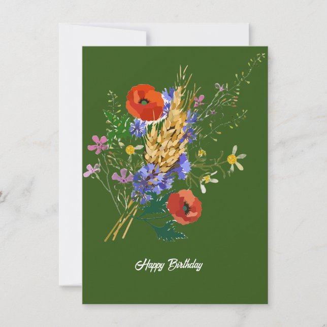 Happy Birthday Forest Green Floral Bouquet Card (Vorderseite)