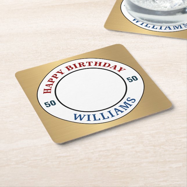 Happy Birthday Foto 50. Modern personalisieren Rechteckiger Pappuntersetzer (angewinkelt)