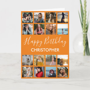 Happy Birthday Foto Collage 16 Fotos Orange Karte