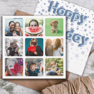Happy Birthday Foto Collage & Balloon Text Feiertagskarte