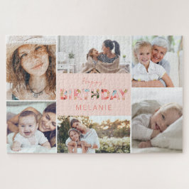 Happy Birthday Foto Collage & Floral Muster Puzzle