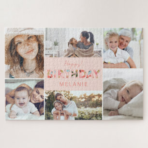 Happy Birthday Foto Collage & Floral Muster Puzzle
