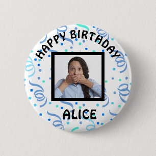 Happy Birthday Foto Confetti Button