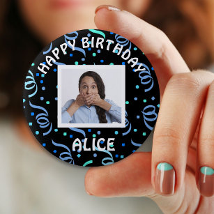 Happy Birthday Foto Confetti Button