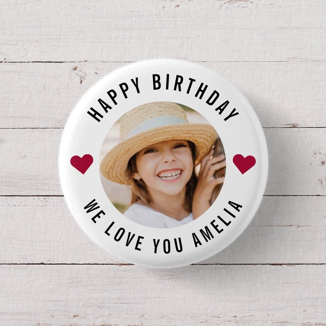 Happy Birthday Foto Einfaches Chic Modernes Herz Button (Von Creator hochgeladen)