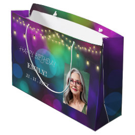 Happy Birthday Foto Elegantes Schwarz Rosa Party Große Geschenktüte