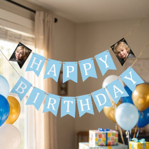 Happy Birthday Foto Kindergeburtstag Blue Wimpelkette