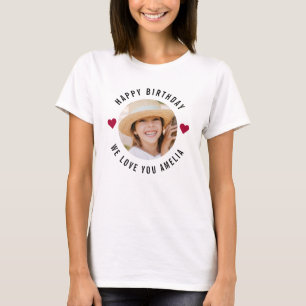 Happy Birthday Foto Trendy Chic Modern Hearts T-Shirt