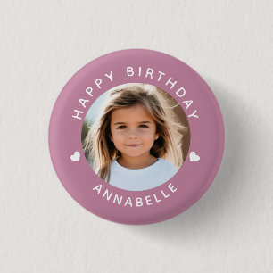 Happy Birthday Foto und Name Abzeichen Button