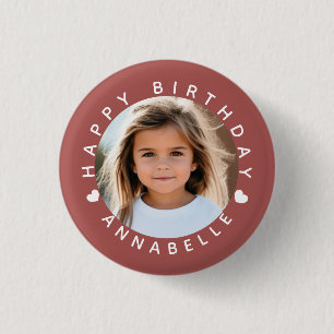 Happy Birthday Foto und Name Abzeichen Button