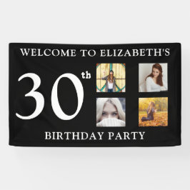 Happy Birthday Fotos Party Schwarz und Weiß Banner