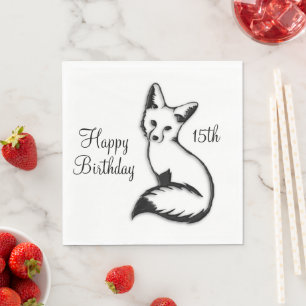 Happy Birthday Fox w Age Serviette
