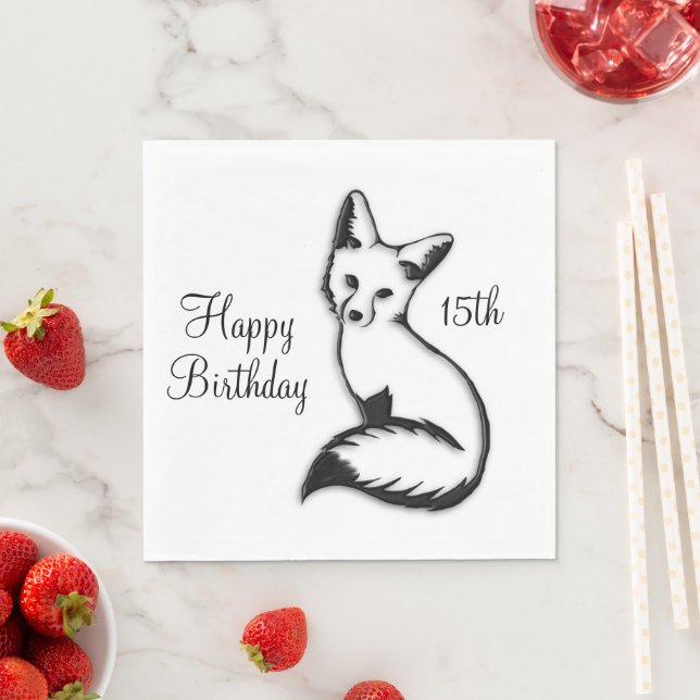 Happy Birthday Fox w Age Serviette (Beispiel)