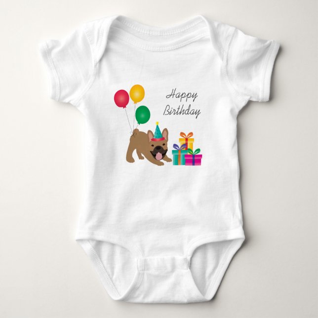 Happy Birthday French Bulldog Colorful Baby Strampler (Vorderseite)