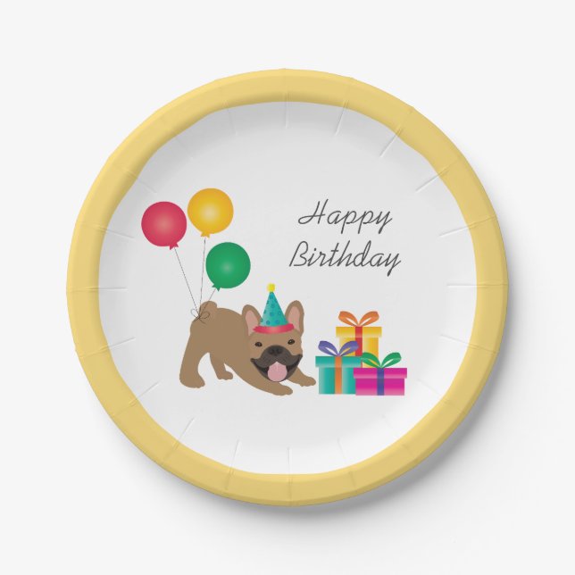 Happy Birthday French Bulldog Colorful Pappteller (Vorderseite)