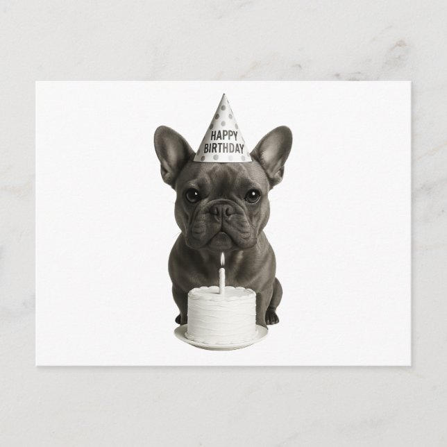 Happy Birthday French Bulldog Feiertagspostkarte (Vorderseite)