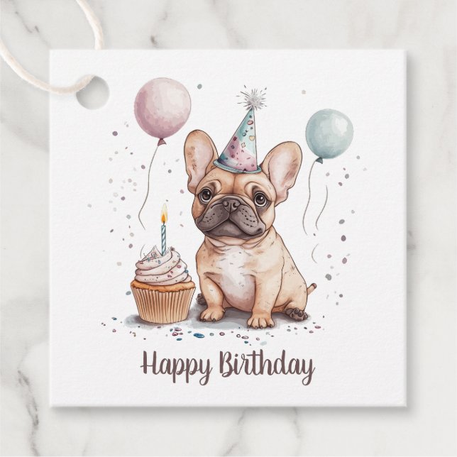 Happy Birthday French Bulldog Geschenkanhänger (Vorderseite)