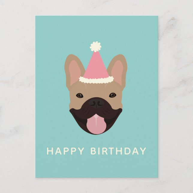 Happy Birthday French Bulldog Party Hat Postkarte (Vorderseite)