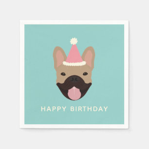 Happy Birthday French Bulldog Party Hat Serviette