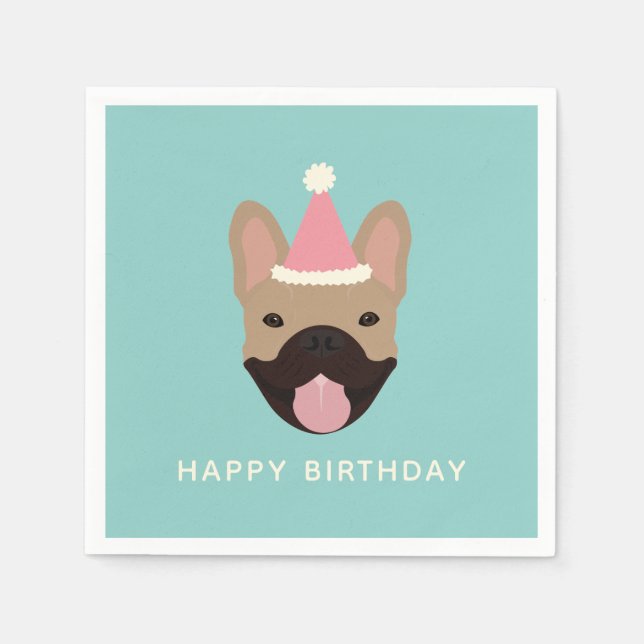 Happy Birthday French Bulldog Party Hat Serviette (Vorderseite)